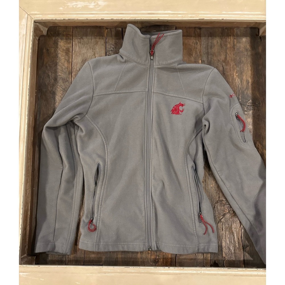 Columbia WSU Washington State Cougars Fleece Jacket Women's Medium Gray Full Zip